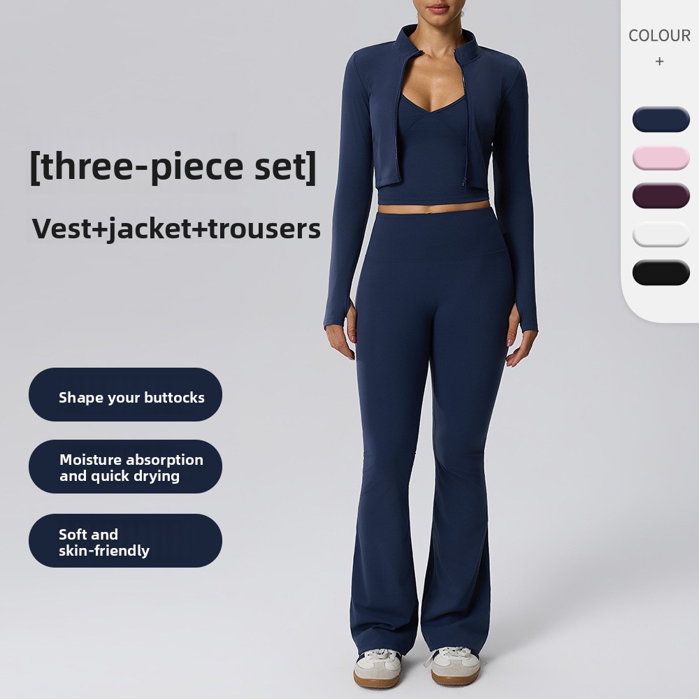 Yoga Fitness Jacket - Naked Feel Fitness Three-Piece Set: Deep
